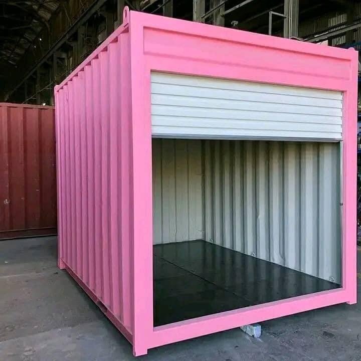 10 ft pink container with roll‑up door